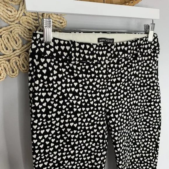 J. Crew Mercantile Womens Pant 0 Black Heart Print Winnie Crop Comfort Stretch - Picture 4 of 6